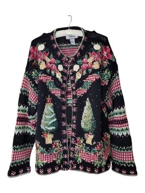 Vintage Heirloom Tiara International Christmas Sweater Crochet Beaded L